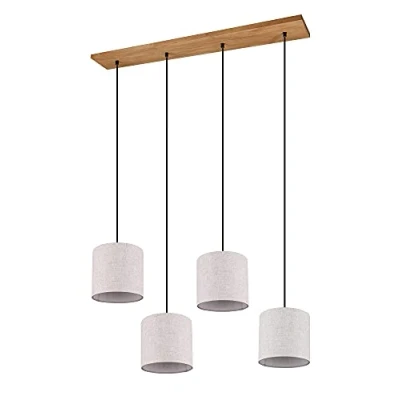 Abbildung von Trio Leuchten Pendelleuchte Elmau 302100130, Holz Pinie, Stoffschirm beige, Stoffkabel schwarz, exkl. 1x E27