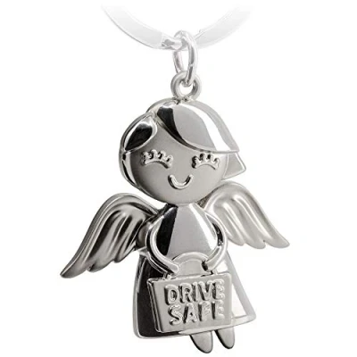 Abbildung von FABACH Schutzengel Schlüsselanhänger Emmy mit Gravur Drive Safe Süßer Engel Anhänger aus Metall Geschenk Glücksbringer Auto Führerschein Fahr vorsichtig