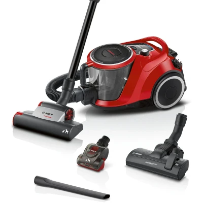 Abbildung von Bosch Staubsauger beutellos Serie 6 BGC41PET, Bodenstaubsauger, ideal für Tierhaare und Allergiker, Hygiene Filter,10 Jahre Motorgarantie, Parkett, Teppich, Fliesen, Turbo Düse, leise, 700 W, rot