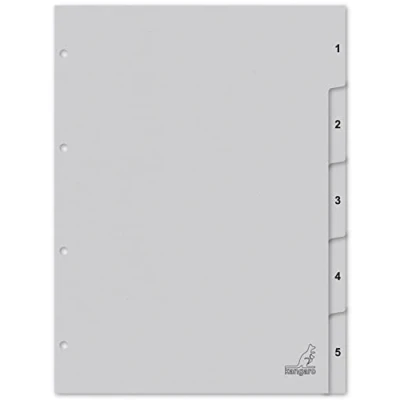 Abbildung von Kangaro Karton Register DIN A4 Zahlen 1 5. 180 g/m² recycelter Grau FSC 5 teilig