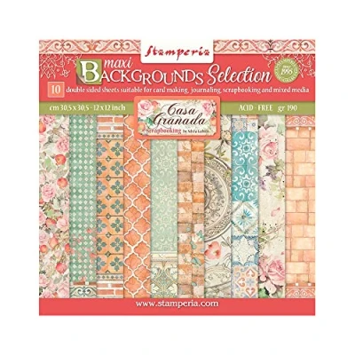 Abbildung von STAMPERIA INTL, KFT (3PL) Pad 10 sheets cm 30,5x30,5 (12&quot;x12&quot;) Maxi Background selection Casa Granada, SBBL108, Multicoloured, 12 x inches