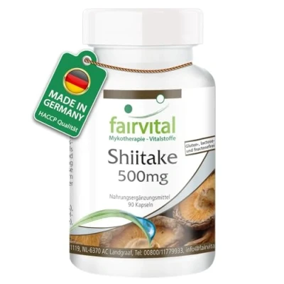 Abbildung von Fairvital Shiitake 500mg 90 Kapseln Pilzpulver pro Kapsel HOCHDOSIERT Lentinula edodes VEGAN