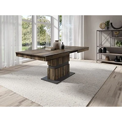 Abbildung von byLIVING Esszimmertisch Matthew/Küchen Tisch 140 cm mit Auszugsfunktion auf 195 cm/Auszugstisch Old Wood Optik braun/Esstisch ausziehbar Einlegeplatte/B 195, H 75, T 90