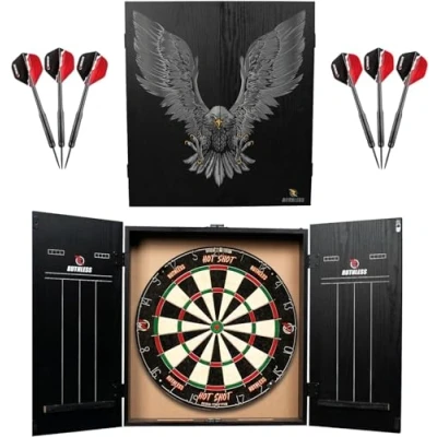 Abbildung von RUTHLESS Home Darts Center Komplettes Dart Board inkl. Schrank, Dartscheibe und 2 Sets Dartpfeile (Eagle)