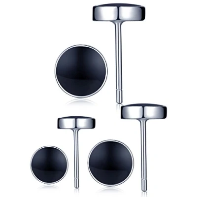 Abbildung von Unendlich U 925 Sterling Silber Schwarz Epoxy 5 7mm Runde Ohrstecker Gestüt Stecker Ohrringe Set Ohrschmuck für Damen Mädchen, 3 Paare