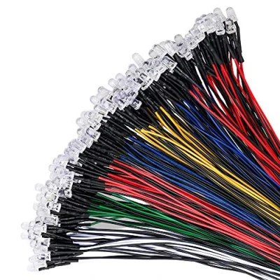 Abbildung von YIXISI 100 Stücke Vorverdrahtete LED, Dioden Licht, 12V 5mm LEDs, 20cm (Rot, Gelb, Grün, Blau, Weiß, Jeder 20 Stücke)