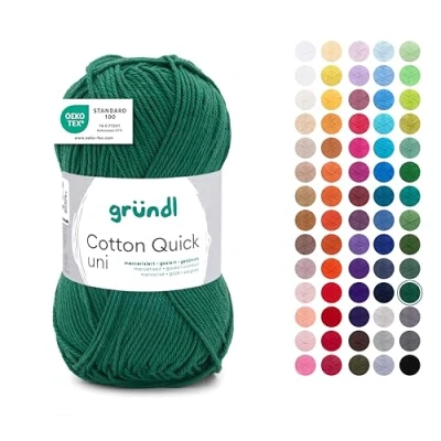 Abbildung von Gründl Wolle Cotton Quick uni dünne zum Häkeln Strickgarn Häkelgarn Glänzend und hautfreundlich 100% Baumwolle 1 Knäuel 50 g / 125 m Nadelstärke 3 4 tannengrün