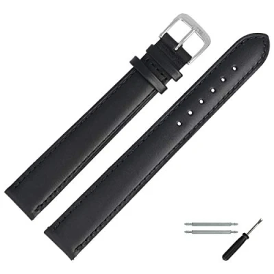 Abbildung von MARBURGER Uhrenarmband 20mm Leder Schwarz Silber Glatt Mit Naht Montage Set 1012010000120