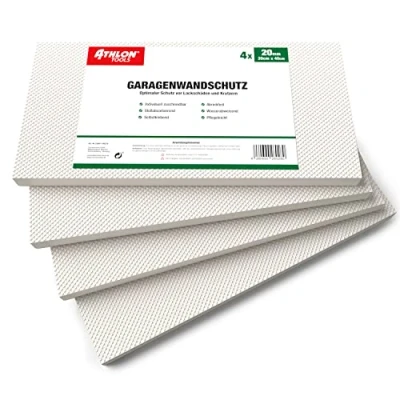 Abbildung von ATHLON TOOLS 4x MaxProtect Premium Garagen Wandschutz selbstklebend je 40 x 20 2,0 cm Rammschutz Prallschutz Garagenpolster Türkantenschutz (Weiß)