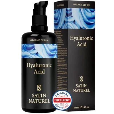 Abbildung von Hyaluron Serum hochdosiert 100ml Hyaluronsäure Gesicht Vegan Gesichtspflege Männer und Frauen Anti Aging Hyaluronic Acid Gesichtsserum mit Bio Aloe Vera, Augenserum Satin Naturel