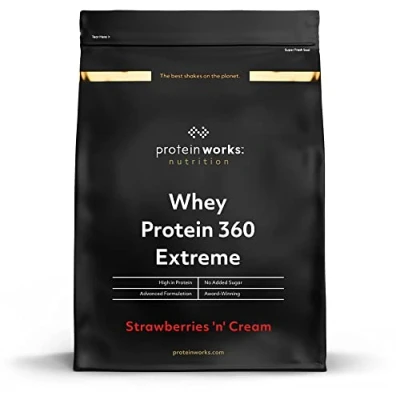 Abbildung von Protein Works Whey 360 Extreme Premium Erdbeer Sahne Zugefügt BCAA &amp; Glutamin 600g