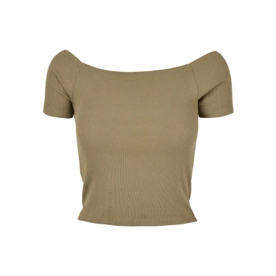Abbildung von Urban Classics OFF Shoulder Tshirt basic, Damen, Größe: 3XL, Khaki