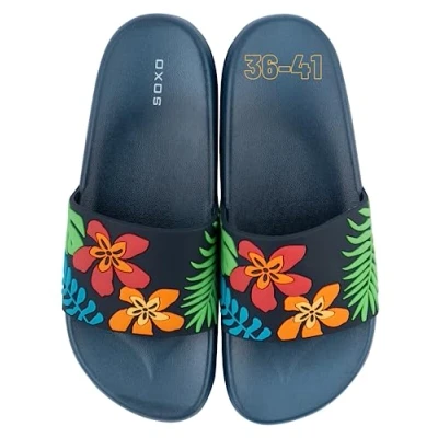 Abbildung von soxo Bunte Badelatschen Damen Comfort Flip Flops Badeschlappen Bunt Zehentrenner 40 41 Blätter