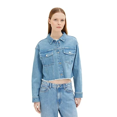 Abbildung von TOM Tailor denim Cropped Jeansjacke, Damen, Größe: Large, Light stone bright blue