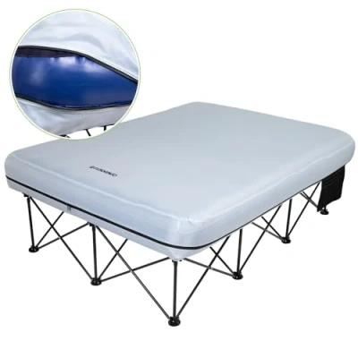 Abbildung von FUNDANGO Campingbett Doppel mit Luftmatratze, Feldbett Klappbar für 2 Personen Tragbare Luftbett Pumpe Beistelltisch, Schlafbett Reisen Angeln Camping Indoor Gästebett