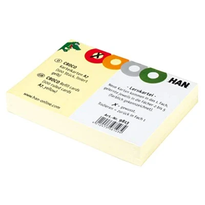 Abbildung von HAN Karteikarten 100 Stück DIN A7 Quer Liniert Für CROCO (Art.Nr. 9813) Lernkarteikartenbox, Farbig Bedruckt â“ Stabiler Karteikarton 190g/m² Mit Vier Bunten Kreisen Zum Ankreuzen, 9813