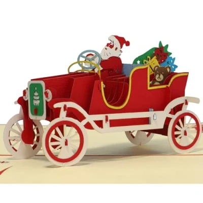 Abbildung von LINPOPUP®, LIN17662, Pop Up 3D Karte Weihnachten, Grußkarten Weihnachtskarten, Weihnachtsmann im Auto, N457
