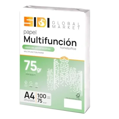 Abbildung von A4 Papier, 75 g, Druckerpapier A4, Packung für Schule, Arbeit oder Privatgebrauch, Blätter Kopierer und Mehrzweck, DIN Papier extra weiß SIDI (100 h, g)