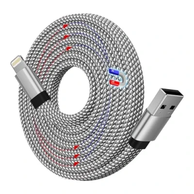 Abbildung von Magtame iPhone Magnetisches Ladekabel, 1.5M USB A Light ning Kabel Spiralkabel Aufgerollt, Flach Original MFi Zertifiziert Nylon Geflochten für 14 13 Pro Max Mini XS XR X 8 7 SE