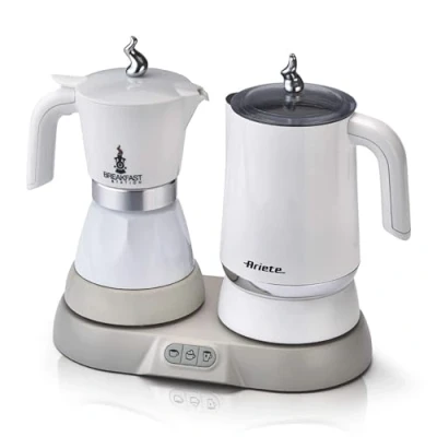 Abbildung von Ariete 1344 Frühstücksstation, 3 Produkte in 1: Moka Milchaufschäumer Heiß und Kalt, 500W, 4/2 Tassen, Hält den Kaffee warm, 5 Funktionen, Weiß