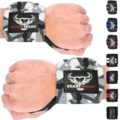 Abbildung von BEAST RAGE Handgelenk Bandagen (Gym Wrist Wraps) Kraftsport Handgelenkstütze Gelenkbandage Schlaufen Krafttraining Workouts Übungen (Camouflage)