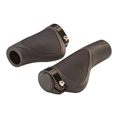 Abbildung von Prophete Ergo Griffe, 1 Paar, schwarz, 132 mm Länge, ergonomisch geformt, Alu Schraubbefestigung, passend für Lenker mit Drehgriffschaltung Komfortable Fahrradgriffe