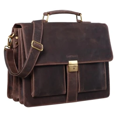 Abbildung von STILORD &#039;Eros&#039; Aktentasche Leder 15,6 Zoll Laptoptasche Business Umhängetasche Große Arbeitstasche XL Vintage Ledertasche mit Dreifachtrenner, Farbe:granada braun