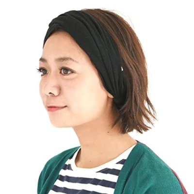 Abbildung von CHARM Damen Breites Haarband Bandana Bio Baumwolle Stirnband Herren Kopftuch Sommer Hair Band Aus Japan Schwarz M