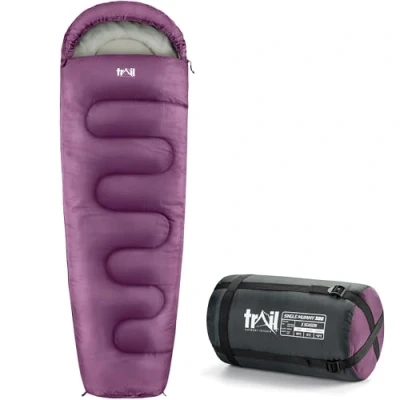 Abbildung von Trail 1 Personen Schlafsack für Erwachsene 3 Jahreszeiten, Outdoor Frühling Herbst Winter 300 GSM Camping im Freien Innentaschen Leichter Kompressionssack Lila