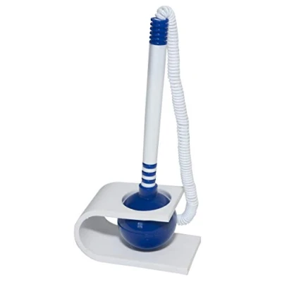 Abbildung von OFFICER PRODUCTS Kugelschreiber mit Teleschnur Stehend Basic/Schreibfarbe Blau/Kugelschreiberständer/Selbstklebend/Farbe: blau weiß