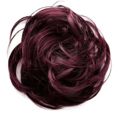 Abbildung von CAISHA Haargummi Bella Hochsteckfrisuren Haarteil Hochzeitfrisuren Voluminös Leicht Gewellt Hitzebeständige Kunstfaser DM17cm Weinrot G27B