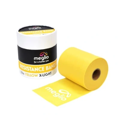 Abbildung von Meglio Widerstandsband 23m Rolle, Latexfreie Rolle für Fitnesstraining, Fitnessstudio, Heimtraining, Dehnungen, Krafttraining &amp; Rehabilitation, (Gelb) Extra Leicht