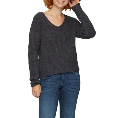 Abbildung von QS MIT ÜBERSCHNITTENEN Schultern IN Melange Optik Strickpullover, Damen, Größe: Large, Schwarz