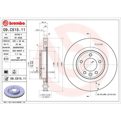 Abbildung von BREMBO 09.C515.11 Bremsscheibe 325 25 5 innenbelüftet beschichtet hochgekohlt LAND ROVER: Range Rover 4, Sport, Discovery