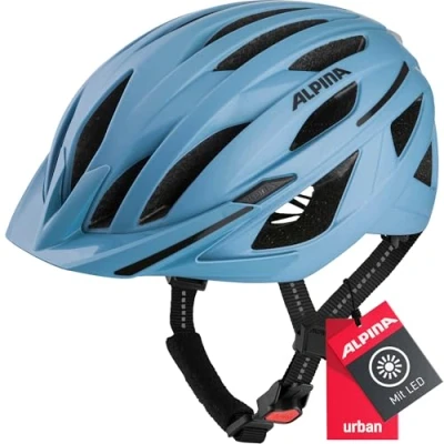 Abbildung von ALPINA HAGA Stoßabsorbierender, Sicherer &amp; Optimal Anpassbarer Urban Fahrradhelm Mit Integriertem LED Licht Für Erwachsene, Smoke Blue matt, M (51 56 cm)