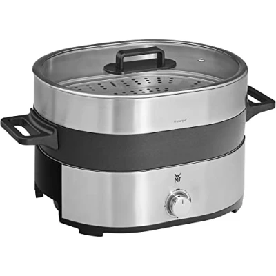 Abbildung von WMF Lono Hot Pot &amp; Dampfgarer elektrisch 3,6l, chinesisches Fondue für 6 Personen, elektrische Dampfgarer, Dampfaufsatz Dim Sum, Bao, Garkörbchen, 1700W, edelstahl matt