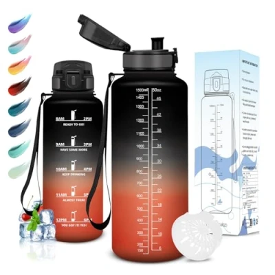 Abbildung von Motswedi Trinkflasche Sport, 1.5L BPA Frei, Trinkflasche, Kohlensäure Geeignet, Sport Auslaufsicher, Wasserflasche für Yoga, Schule, Fahrrad, Kinder, Outdoors, Schwarz und Rot