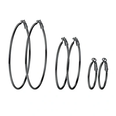 Abbildung von PROSTEEL 3er Ohrringe Set für Damen Edelstahl Creolen Huggie Kreolen Hoop Klappcreolen Ohrschmuck 30mm 50mm 70mm 3 Größe Set, schwarz