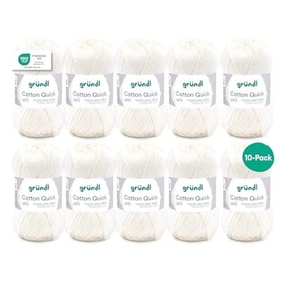 Abbildung von Gründl Cotton Quick Uni Strickgarn/Häkelgarn, 10 Knäuel à 50 g (farbenfrohes Garn aus 100% Baumwolle, OEKO TEX zertifiziert, g/125 m, Nadelstärke: 3 4, x g), Wollweiß, 29 12 7cm, 865 132