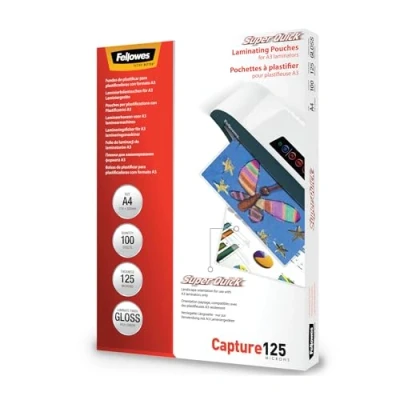 Abbildung von Fellowes Laminierfolie A4 SuperQuick, 125 Mikron (2 x 125mic), 100 Stück, Längsseite versiegelt, für A3 Laminiergeräte