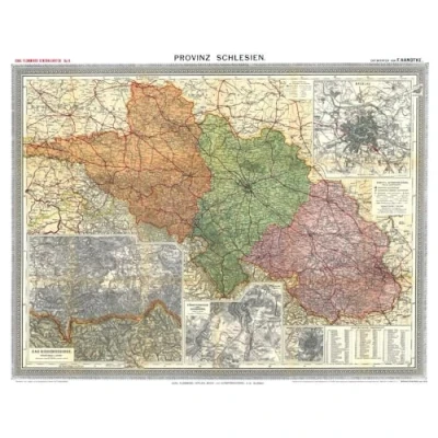 Abbildung von Historische Karte: Provinz SCHLESIEN im Deutschen Reich um 1910 [gerollt]: Carl Flemmings Generalkarte, No. 8. Regierungsbezirke Liegnitz, Oppeln, ... Breslau. Fürstenstein und Salzbrunn