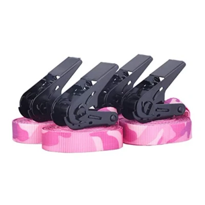 Abbildung von Sandax 4er Set Spanngurte mit Ratsche pink Camouflage, Zurrgurte belastbar bis 900kg, nach DIN EN 12195 2, Länge 6m, Breite 25mm, hochwertige Einteilige Ratschengurte/Ratschenspanngurte, Zurrgurt