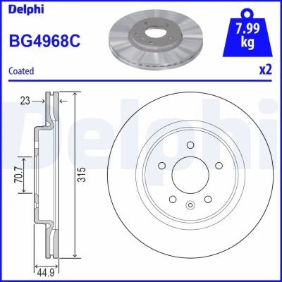 Abbildung von DELPHI BG4968C Bremsscheibe 315 23 5 Belüftet beschichtet unbehandelt ohne Radlager, ABS Sensorring OPEL: Insignia B Sports Tourer