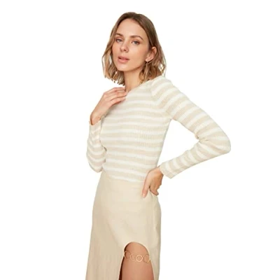 Abbildung von Trendyol Damen Green Striped Knitwear Pullover Sweater, Greige, S EU