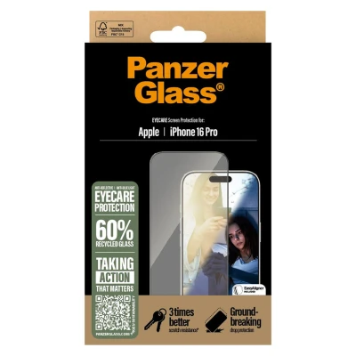 Abbildung von Apple iPhone 16 Pro Panzerglas PanzerGlass EyeCare Screenprotector Ultra Wide Fit Screen Protector mit Applikator für das