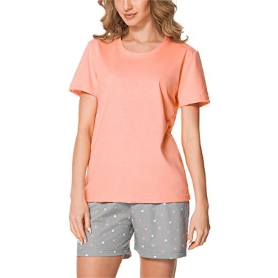 Abbildung von Merry Style Damen Schlafanzug Zweiteiler Pyjama Kurz aus Baumwolle Set MS10 177 (Lachs/Grau, M)