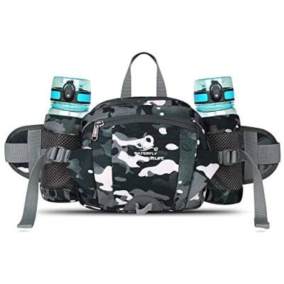 Abbildung von WATERFLY Gürteltasche Bauchtasche mit Flaschenhalter Handyfach Wasserdicht Multifunktionale Reise Hüfttasche für Outdoor Sport Camping Wandern Klettern Radfahren Trekking (Tarnung Schwarz)