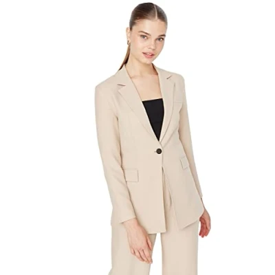 Abbildung von Trendyol Damen Regular Basic Plain Webstoff Blazer Coat, Beige, 38 EU