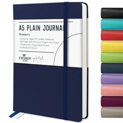 Abbildung von STATIONERY ISLAND Notizbuch a5 Blanko, Journal Hardcover mit 120 g/m² Dickem Papier, 180 Seiten Tagebuch, Notebook für Mädchen, Reisetagebuch, Planen, Lernen, Dunkelblau