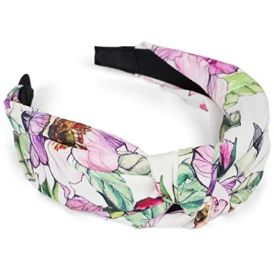 Abbildung von styleBREAKER Damen Haarreif mit buntem Blüten Muster Print und Knoten, Retro Vintage Look, Haarband, Headband 04027024, Farbe:Weiß